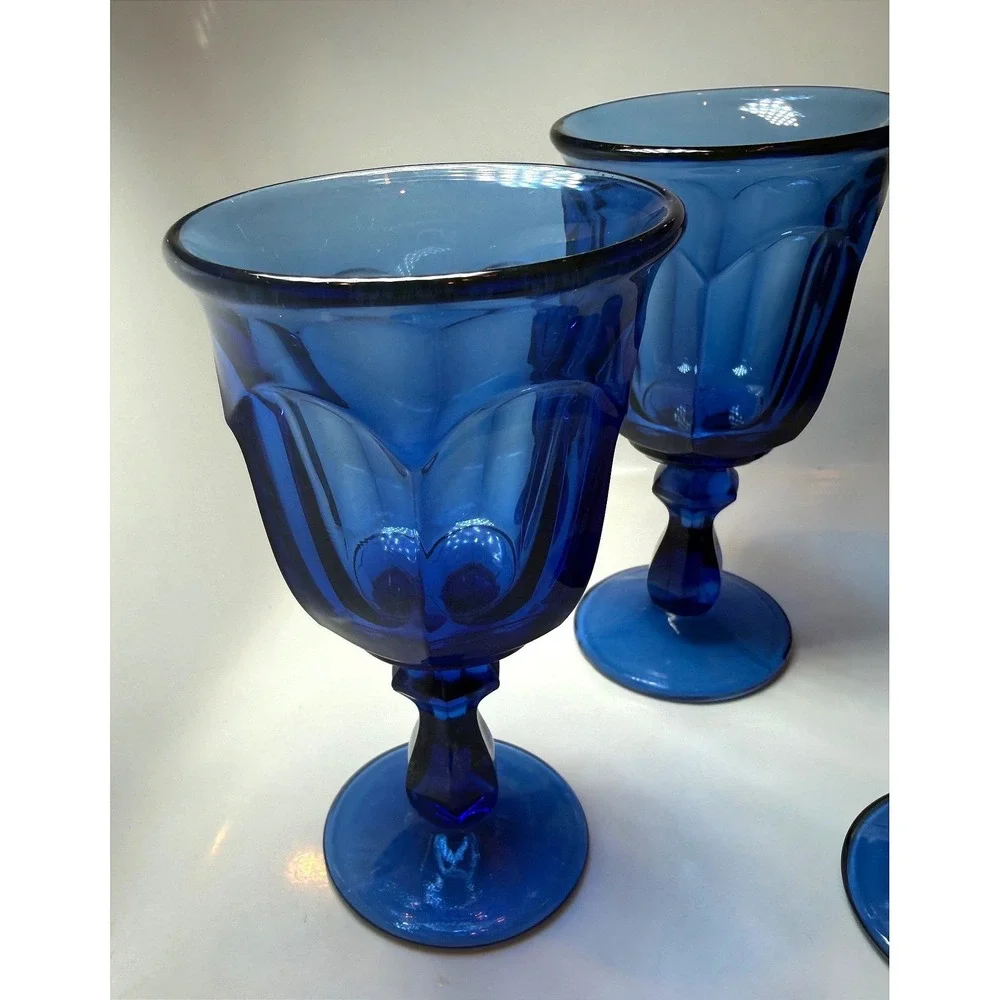 Vintage Imperial Glass Old Williamsburg Cobalt Goblets‎ 5.3
